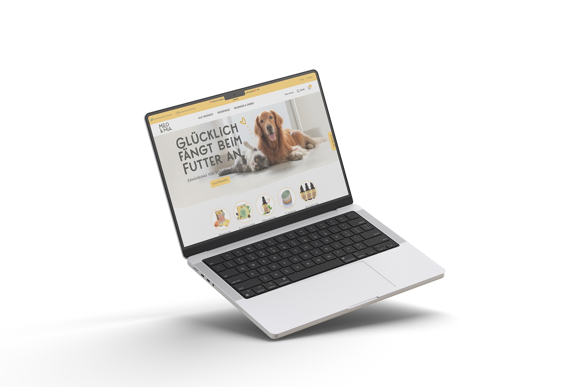Mockup von Website Milo & Mia - Premium Tierfutter